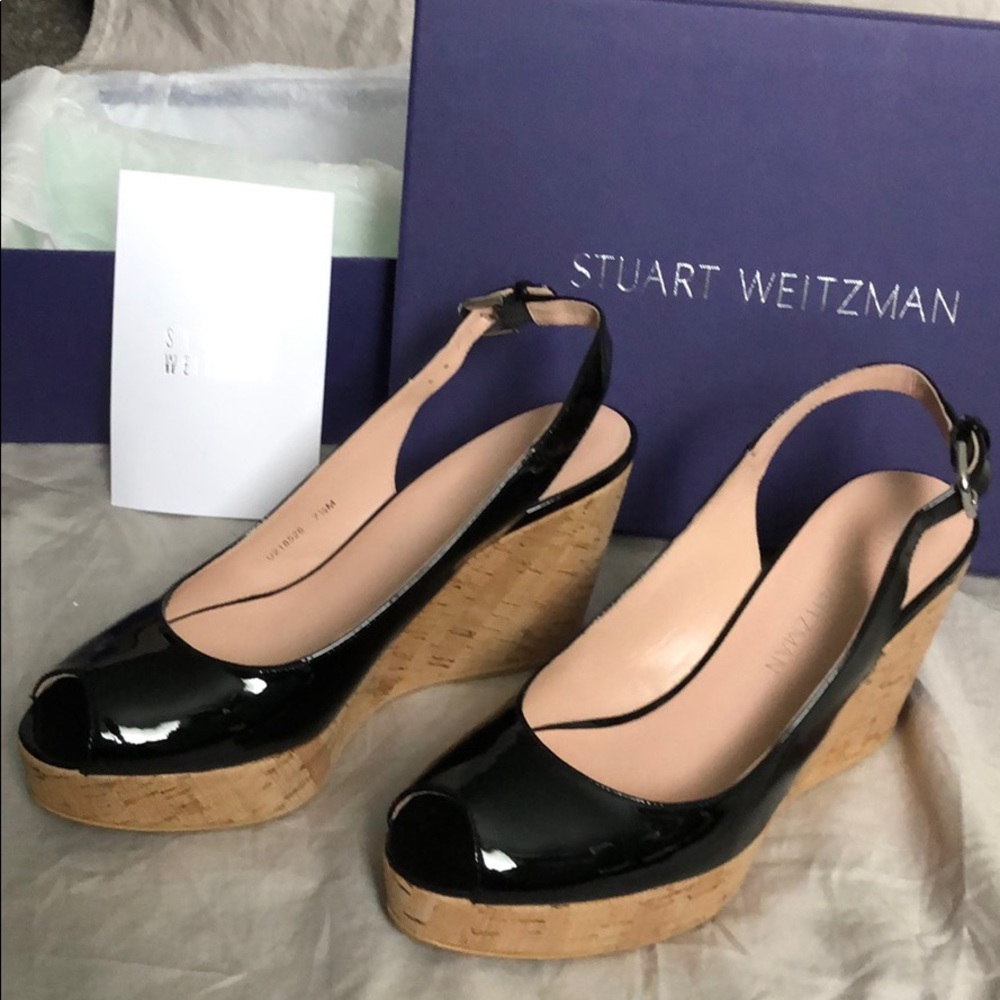 Stuart Weitzman Jean Wedges Black Patent